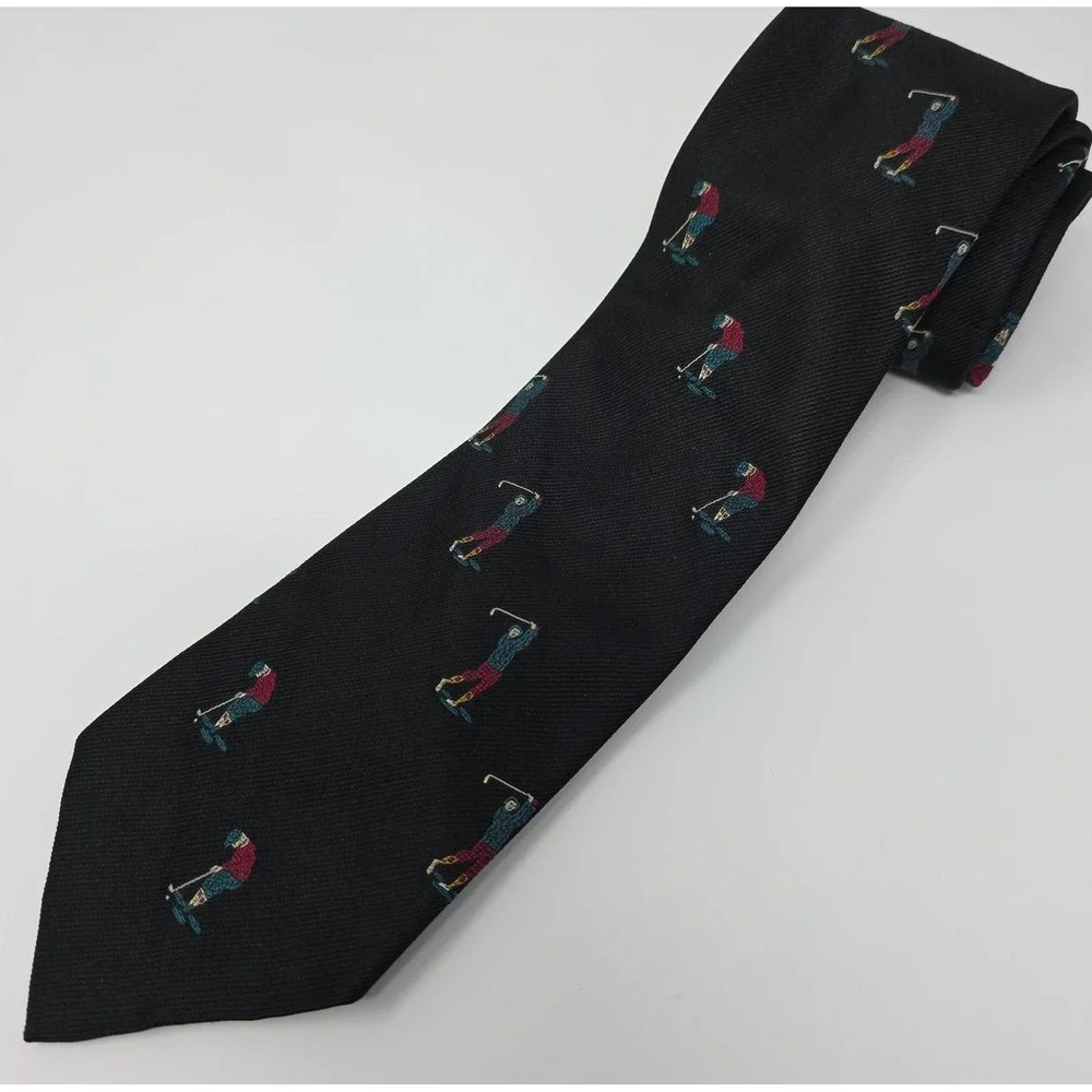 Robert Talbott Necktie Mens OS Black Golfer Silk Hand Sewn Made in USA MacNeil
